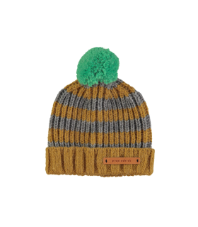 KNITTED HAT CAMEL & GREY STRIPES PIUPIUCHICK