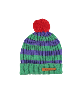 KNITTED HAT GREEN & PURPLE STRIPES PIUPIUCHICK